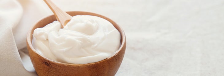 Yogur griego orgánico casero en tazón de madera hecho a partir de leche de coco